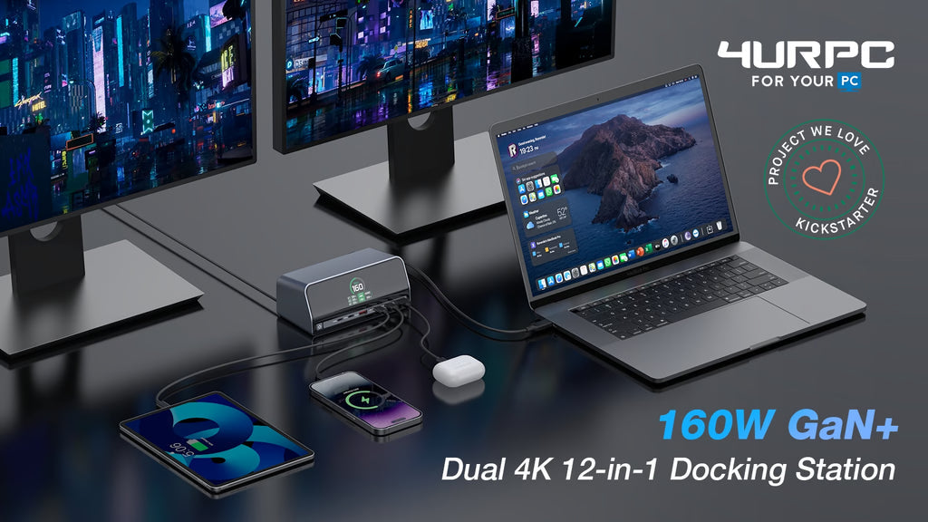 4URPC 160W GaN+ 12-in-1 Dock with Power & Resolution Display