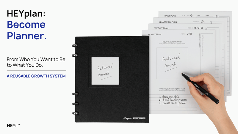 Official HEYplan campaign video cover showing the disc-bound planner and reusable planning pages