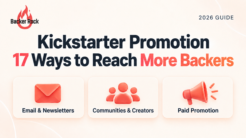 Kickstarter Promotion: 17 Ways to Reach More Backers in 2026, with email, community, and paid promotion illustrations