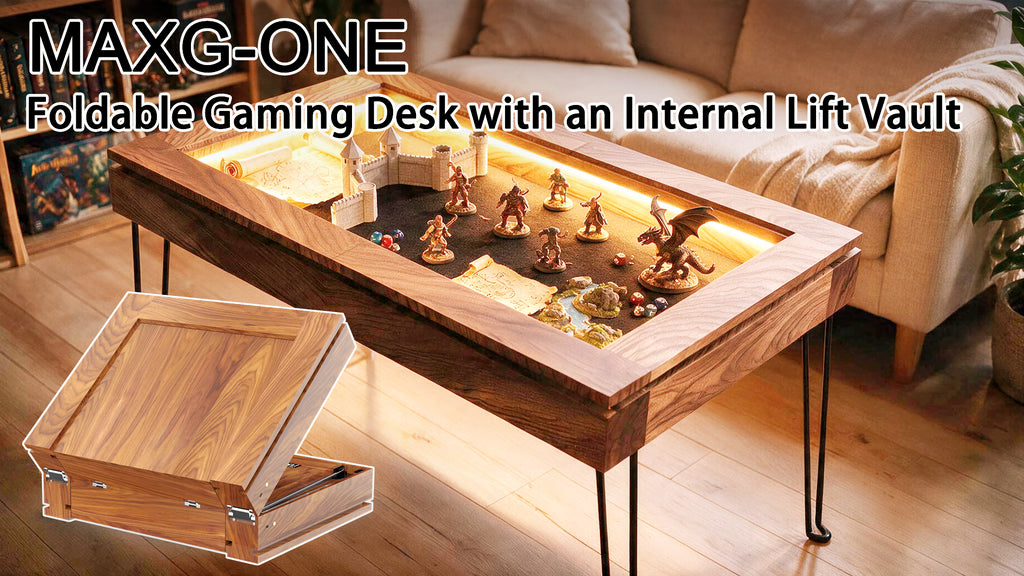 MAXG-ONE: Foldable Gaming Desk with an Internal Lift Vault