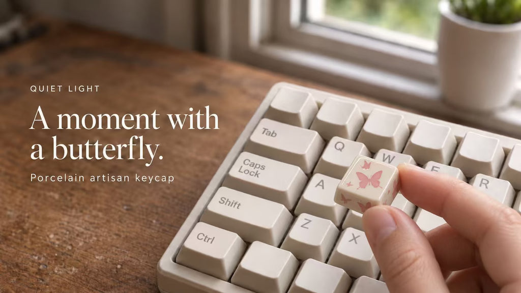 Quiet Light: A Handmade Solid Porcelain Butterfly Keycap