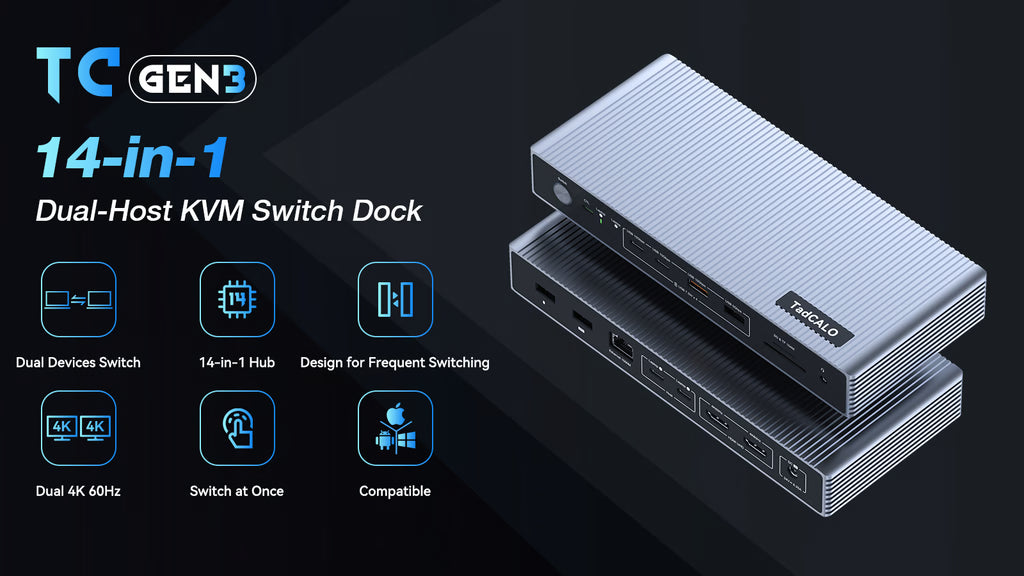 TadCALO Gen3: 14-in-1 Dual-Display KVM Docking Station